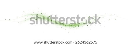 Abstract Green Wind Swirls with Leaves and Glitter Isolated on White Background – Nature Breeze Effect, Flying Foliage, Eco Motion Design Element for Fresh Air or Organic Product Ads