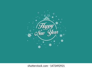 Abstract Green Winter Background with Happy New Year Text in Christmas tree Ball