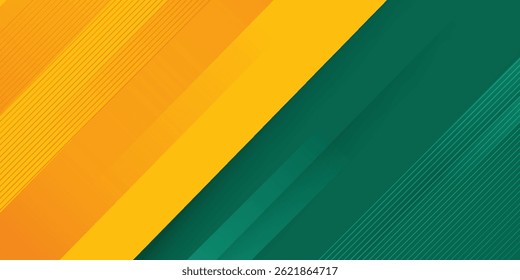 Abstract green and yellow background with diagonal lines. Dynamic geometric shapes. Modern banner template design. Suit for banner, business, corporate, poster, website, flyer. Vector illustration