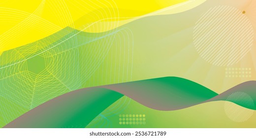 Abstract green and yellow background. Dynamic shapes and lines gradient composition. backdrop for advertising products on a website and presentation. Space for text. Vector illustration.