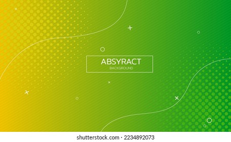 Resumen del patrón de fondo verde y amarillo de los puntos de semitono vectorial y de los elementos de líneas. Diseño de textura geométrica colorida, tarjetas, afiches, banner.