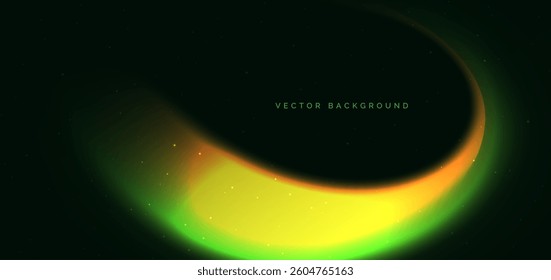 Abstract green and yellow curved rays on black background. You use can banner, brochre, presentation. Vector illustration