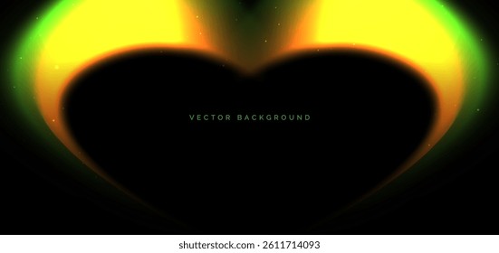 Abstract green and yellow curved rays on black background. You use can banner, brochre, presentation. Vector illustration