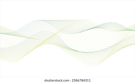 Abstract green and yellow flowing wave on a white background.