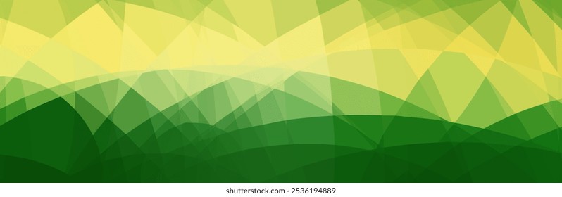 Abstract green and yellow geometric background with overlapping triangles.