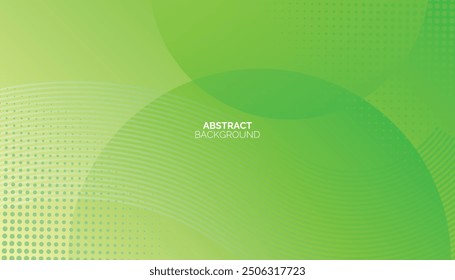 Abstract green and yellow gradient background with wave lines. Modern simple dynamic circles shapes element with halftone decoration.