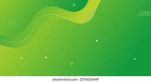 Abstract green and yellow gradient background with dynamic shapes, offering a vibrant and modern design for creative projects.