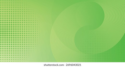 Abstract green and yellow gradient background with wave lines. Modern simple dynamic circles shapes element with halftone decoration.