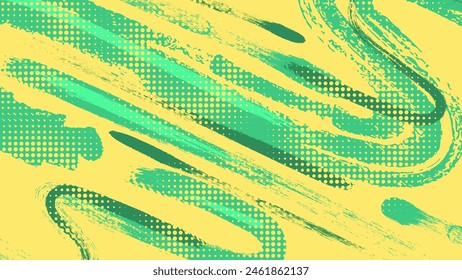 Abstractas fondo de pincel de grunge verde y amarillo con efecto de semitonos. Fondo deportivo con concepto de grunge