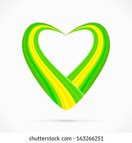 Abstract green yellow green heart ribbon flag 