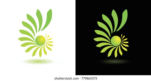 Abstract green yellow logo on white and black background