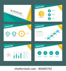 Abstract green and yellow multipurpose presentation brochure flyer template flat design set 