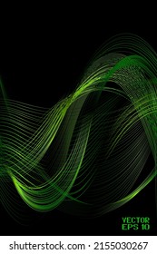 Abstract Green and Yellow Pattern with Waves. Striped Linear Texture. Vector. 3D Illustration