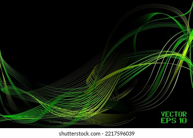 Abstract Green and Yellow Pattern with Waves. Striped Linear Texture. Vector. 3D Illustration
