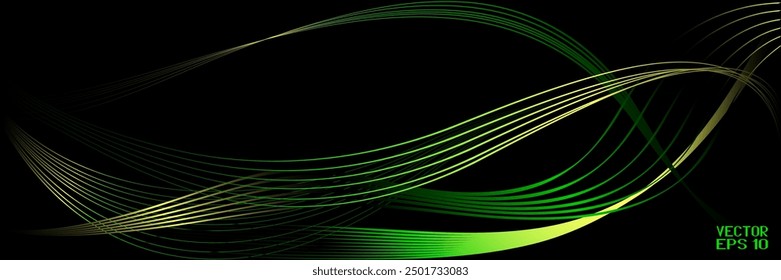 Abstract Green and Yellow Pattern with Waves. Striped Linear Texture. Vector. 3D Illustration