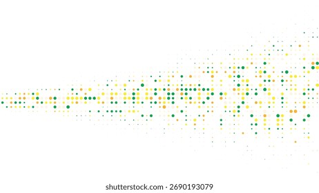 Abstraktes, grünes und gelbes Pixel-Scatter-Halbtondesign, das diagonal minimalen gepunkteten Farbverlauf verbreitet, modernes Hintergrundkonzept, das perfekt für Technologie oder futuristische kreative Visuals geeignet ist