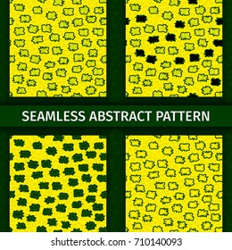 Abstract green and yellow seamless patterns set. Lines nets vector background collection.
