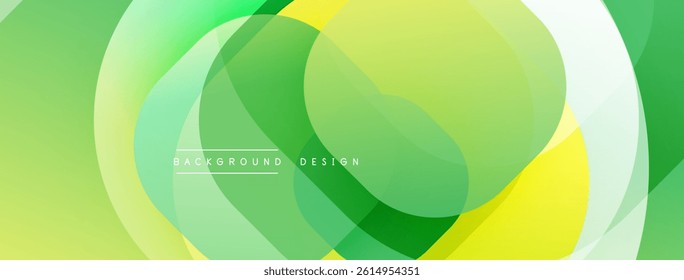 Abstract green, yellow shapes overlap. Soft gradients create flowing visual effect. Minimalist design for backgrounds, presentations.
