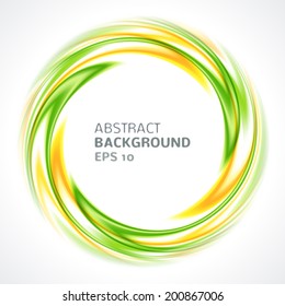 Abstract green and yellow swirl circle bright background. Vector illustration for you modern design. Round frame or banner with place for text.