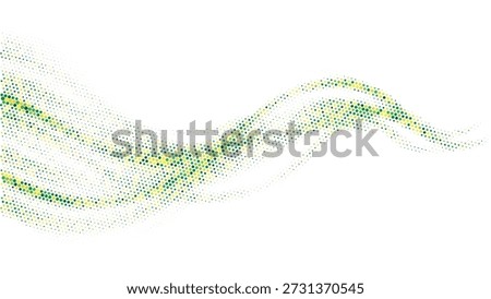 Abstract green and yellow vector background with flowing halftone dots wave pattern suitable for eco friendly nature and bio technology concepts and organic designs