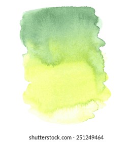 Abstract green and yellow watercolor stain, isolated on white background. Vector illustration.