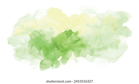 Abstract green yellow watercolor texture isolated on white background. Hand-painted watercolor splatter stains artistic vector used as an element in the decorative design.