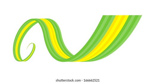 Abstract green yellow green waving ribbon flag