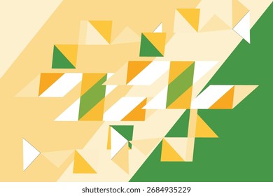 Abstrato verde, amarelo e branco triângulo geométrico padrão vetor fundo. Perfeito para designs, cartazes e mídias sociais do Dia da Independência da Índia. 