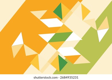 Abstract green, yellow, and white triangle geometric pattern vector background. Perfect for India Independence Day designs, posters, and social media. 