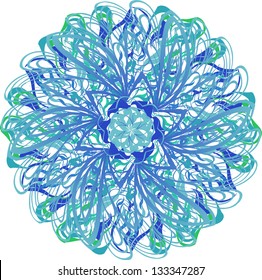 Abstract green-blue round pattern looks as flower or snowflake