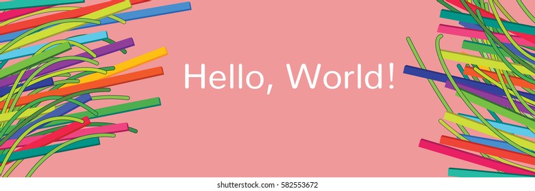 Abstract greenery lines and colorful bars composition on red background. Vector illustration presentation banner or business card design template.
