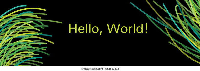 Abstract greenery lines composition on black background. Vector illustration presentation banner or business card design template.