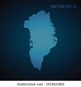 Abstract Greenland map template made from blue diagonal lines on dark background. Vector illustration EPS10.
