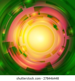 Abstract green-pink-yellow circular text layout for design workflow