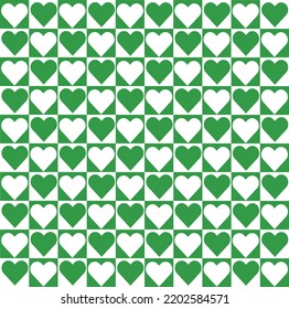 Abstract Green-White Lattice Pattern Background Vector With Red Heart Shaped