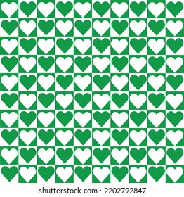 Abstract Green-White Lattice Pattern Background Vector With Red Heart Shaped