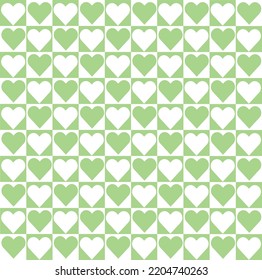 Abstract Green-White Lattice Pattern Background Vector With Red Heart Shaped