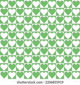 Abstract Green-White Lattice Pattern Background Vector With Red Heart Shaped
