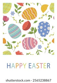 Abstract greeting card with decorative colorful easter eggs on white background. Vector illustration for poster, invitation, card or fabric