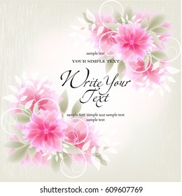 Abstract greeting card or invitation with floral background. Wedding card.