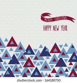 Abstract greeting card with text Merry Christmas and Happy New Year. Winter template. 