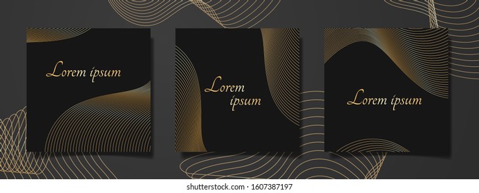 abstract greeting cards with elegant gold lines. invitation template. vector illustration