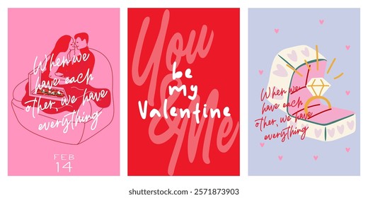 Abstract greeting cards for St. Valentine's Day. February 14 vintage banner, poster design concept. Romantic cards designs with love couples. Presents for the feast of Saint Valentine