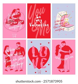 Abstract greeting cards for St. Valentine's Day. February 14 vintage banner, poster design concept. Romantic cards designs with love couples. Presents for the feast of Saint Valentine