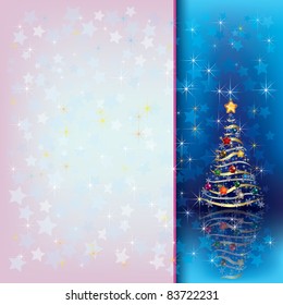 Abstract greeting with Christmas tree and decorations