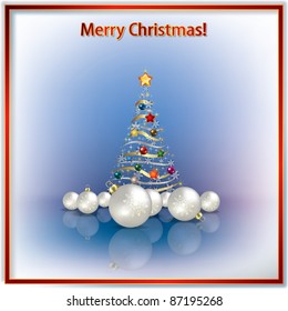 Abstract greeting with Christmas tree and decorations