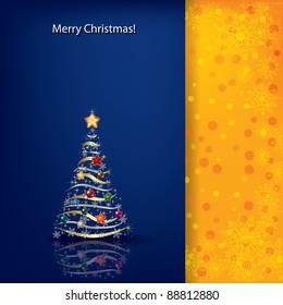Abstract greeting with Christmas tree on blue