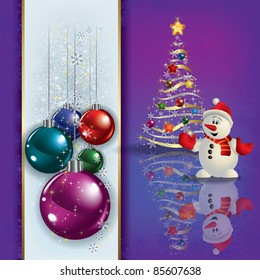 Abstract greeting with Christmas tree and snowman