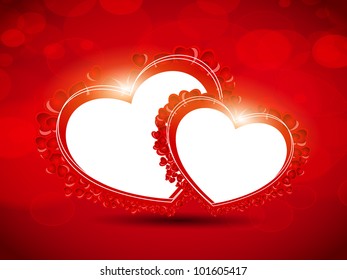 Abstract greeting, gift card or background with decorative red heart shapes and copy space for your text. EPS 10, Vector illustration.