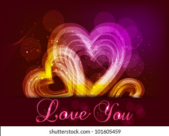 Abstract greeting, gift card or background with decorative colorful heart shapes and copy space for your text on wave background. EPS 10, Vector illustration.